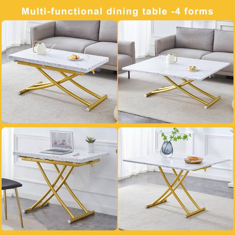 Modern minimalist multifunctional lift table with 0.8 inch thick MDF desktop and golden metal legs,coffee table