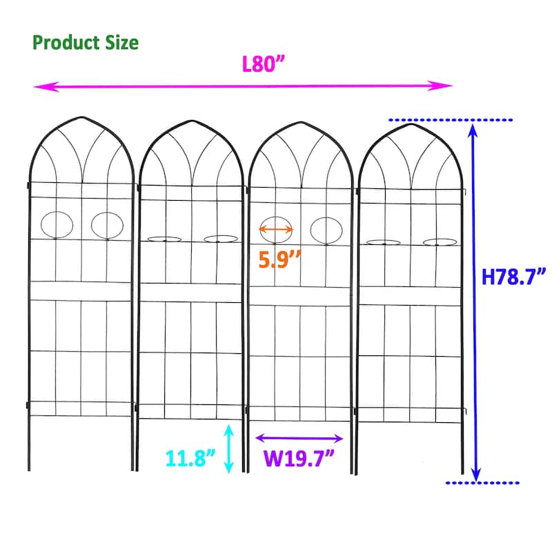 4 Pack Metal Black Garden Rustproof Trellis