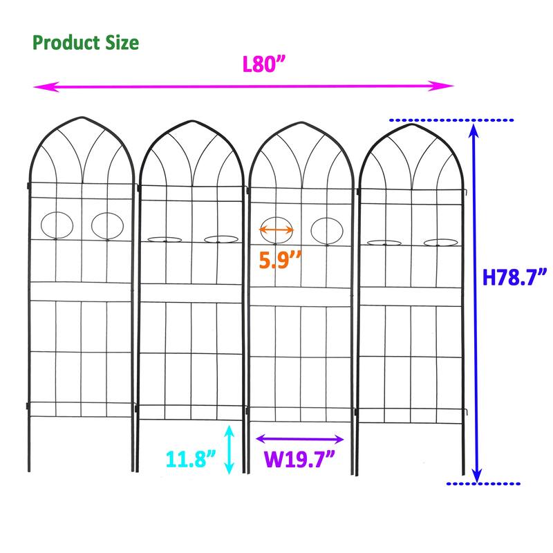 4 Pack Metal Garden Trellis 78.7" x 19.7" Rustproof Trellis for Climbing Plants Outdoor Flower Support