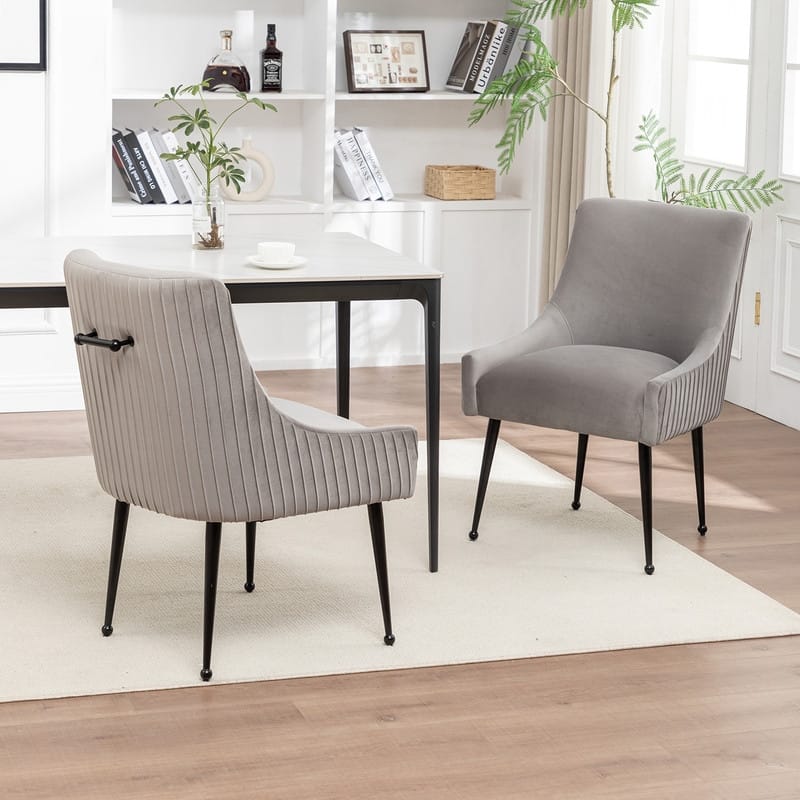 SEYNAR Modern Glam Velvet Black Metal Legs Dining Chair or Vanity Chair Set of 2 with Rear Handle