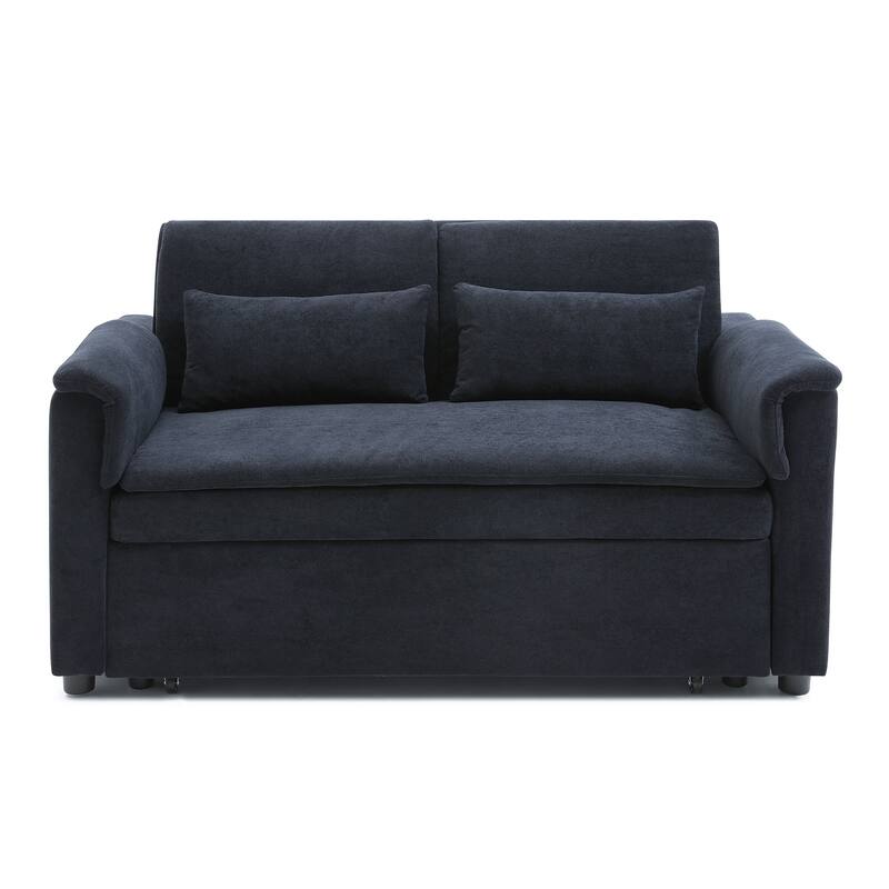 55" Velvet 2-Seater Sleeper Sofa with USB Ports & Storage Pockets