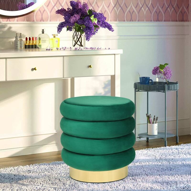 Adeco Velvet Round Storage Ottoman Side Table with Comfortable Seating