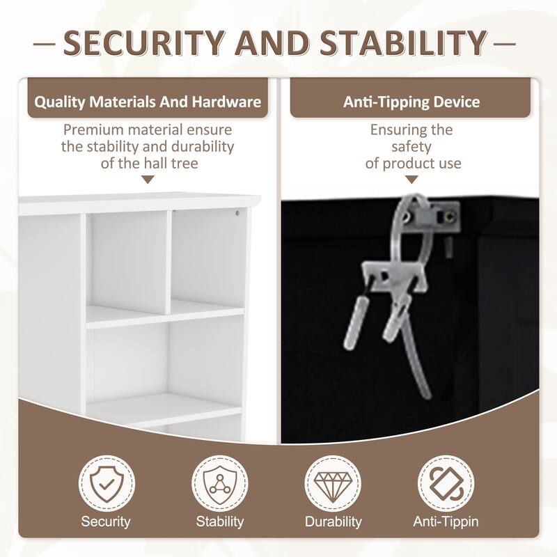 Entryway Cabinet Hall Tree Cabinet Shoe Cabinet with Bench and Coat Hooks, Storage Cabinet Coat Rack