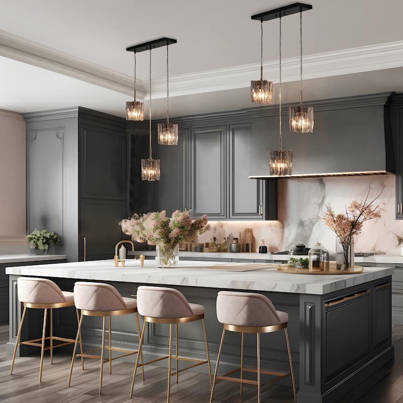 Kasy Modern 3-Light Linear Chandelier Textured Glass Pendant Lights for Kitchen Island Dining Room - L 18.1" x W 4.7" x H 8.7"