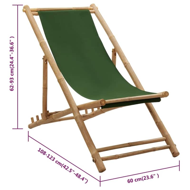 vidaXL Patio Deck Chair Sling Chair for Balcony Deck Porch Bamboo and Canvas - 23.6" x (42.5"-48.4") x (24.4"-36.6")