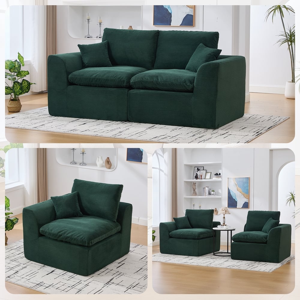 HOMEFUN Corduroy Upholstered Modular 2 Seater Cushion Covers Removable Loveseats Sofa for Living Room Bedroom