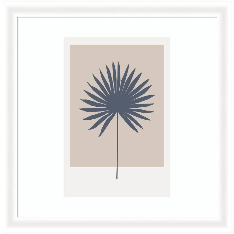 Kate and Laurel Muted Tan and Blue Colorblock Botanical Palm by The Creative Bunch Studio Framed Wall Art Print - 27 x 27 - White