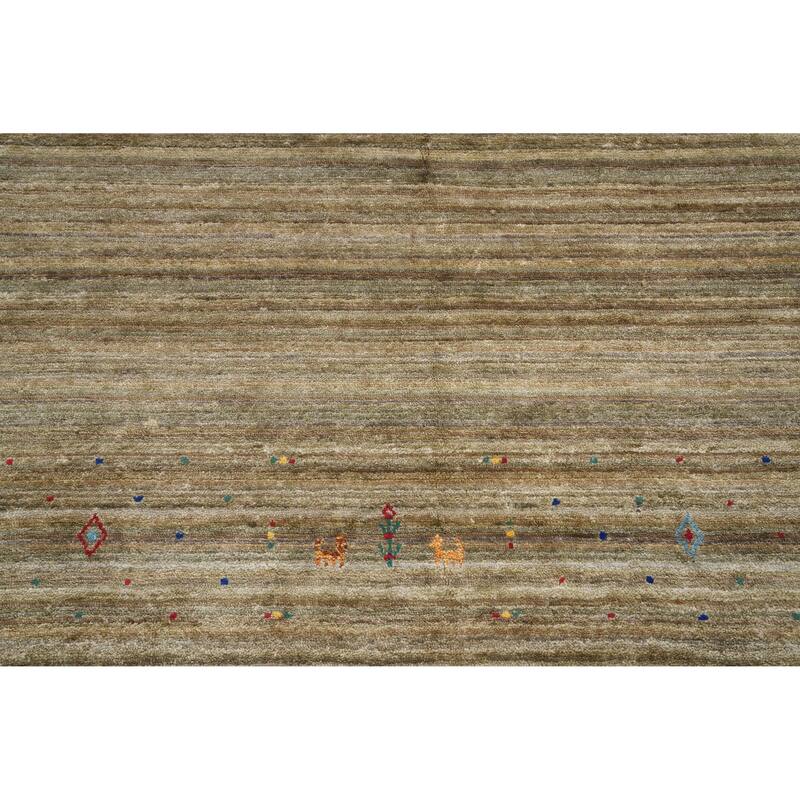 Hand Knotted Oriental Viscose Silk Carpet Tribal Animal Pictorial Multi-Colored Gabbeh Area Rug - 9' 2'' X 9' 0''