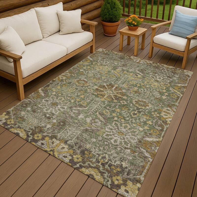 Machine Washable Indoor/ Outdoor Global Firestone Chantille Rug - Olive - 8' x 10'