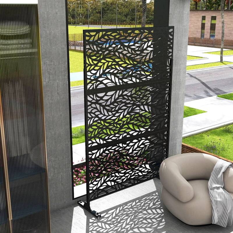 Black Metal Free Standing Outdoor Privacy Screen for Patio Garden