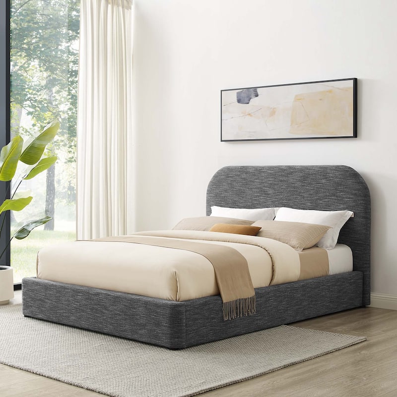 Keynote Upholstered Fabric Curved Queen Platform Bed - Queen - Heathered Weave Slate