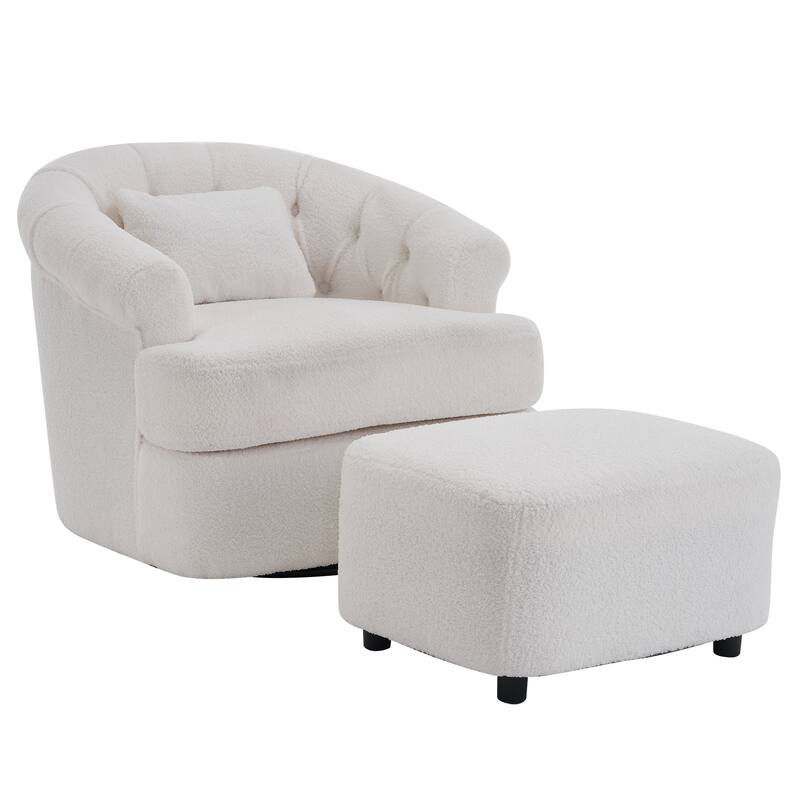 Swivel Chair with Ottoman, Modern Luxury Velvet Swivel Accent Chair, Comfy Round Armchair
