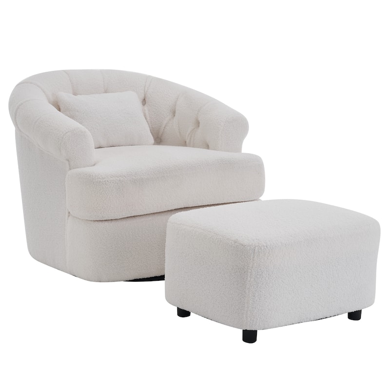 Velvet Swivel Chair with Ottoman, 360° Rotation & 300lb Capacity