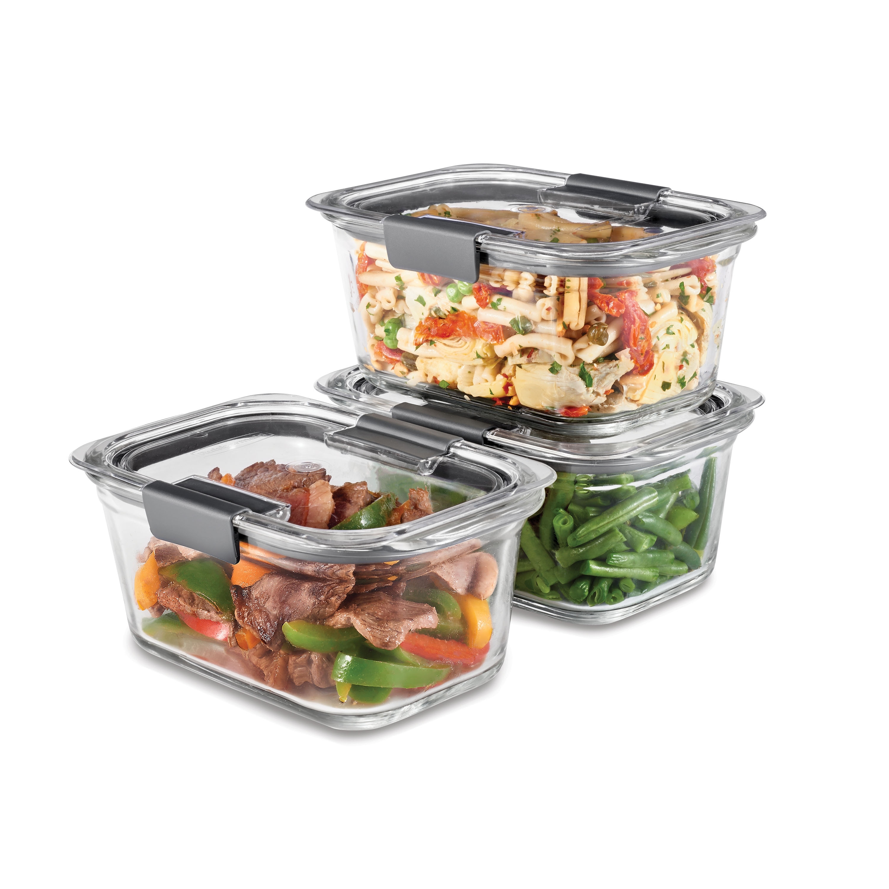 Rubbermaid Brilliance Glass Food Storage Containers, 4.7 Cup Food Containers with Lids, 3 Pack (6 Pieces Total)