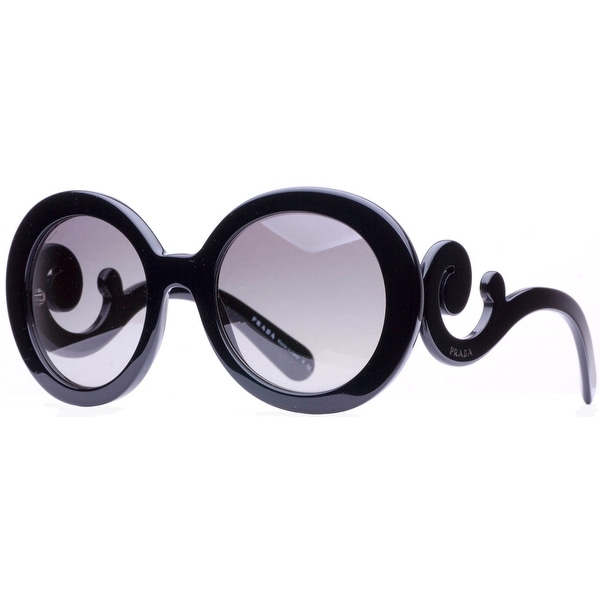 Prada SPR 27N 1AB-3M1 Black Baroque Swirl Women's Round Sunglasses - Shiny Black - 55mm-22mm-135mm