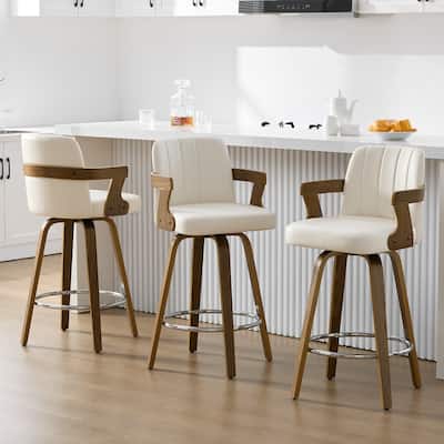 Upholstered Swivel Barstool with Arms and Bentwood Legs - 40.8"H x 18.9"W x 19.5"D/19.3"D