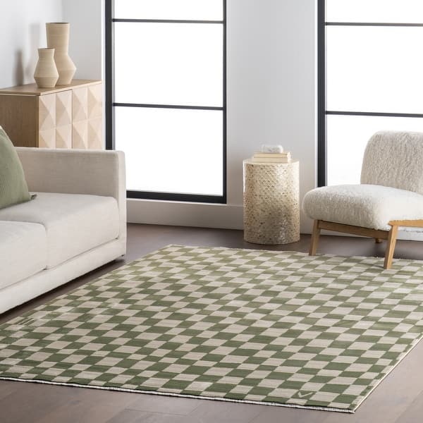 slide 2 of 48, Nuloom Dominique Abstract Checkered Fringe Area Rug 10' x 13' - Green