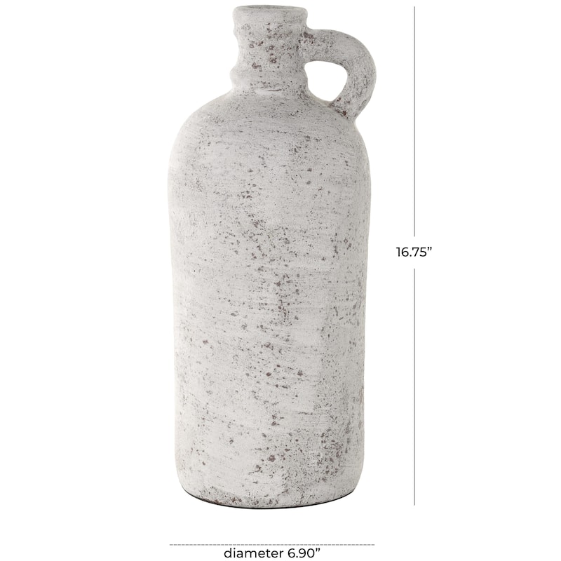 Ceramic Antique Style Textured Vase - Cream - Roche River Decor - 7"W x 7"L x 17"H