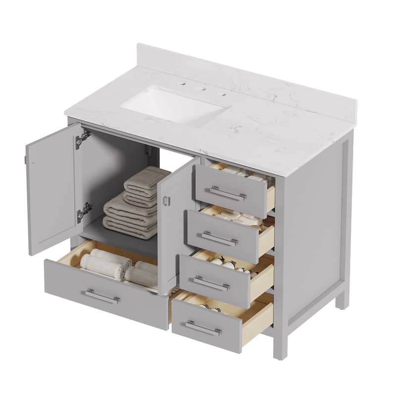 StarrySky 42 inch Undermount Left Sink Bathroom Vanity with Engineered Carrara Marble Top - 42 inch