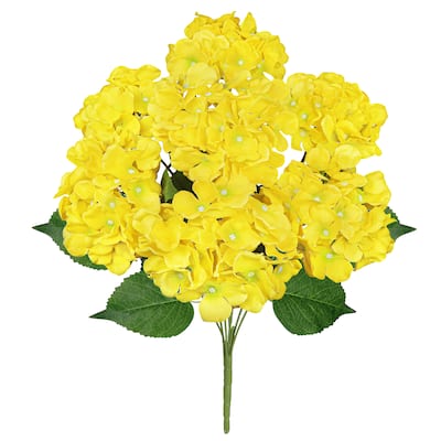 Set of 2 Deluxe Yellow Artificial Hydrangea Flower Stem Bush Bouquet 20in - 20" L x 12" W x 12" DP