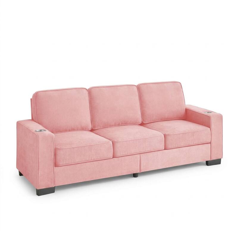 83.8'' Corduroy 3-Seat Sofa with Cup Holders, Modern Upholstered Couch, Compressed Living Room Sofa for Apartment Home Office