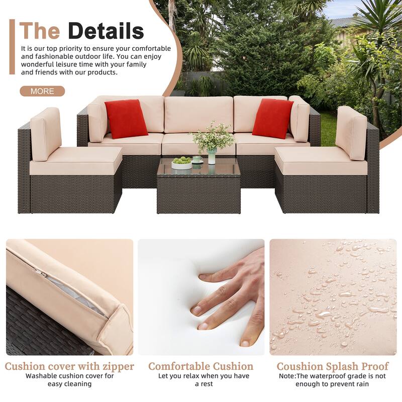 Futzca 6 Piece Patio Furniture Conversation Set with Pillow