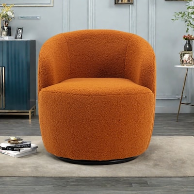 Wool Swivel Barrel Chair 360° Rotating Accent Chair with Metal Base