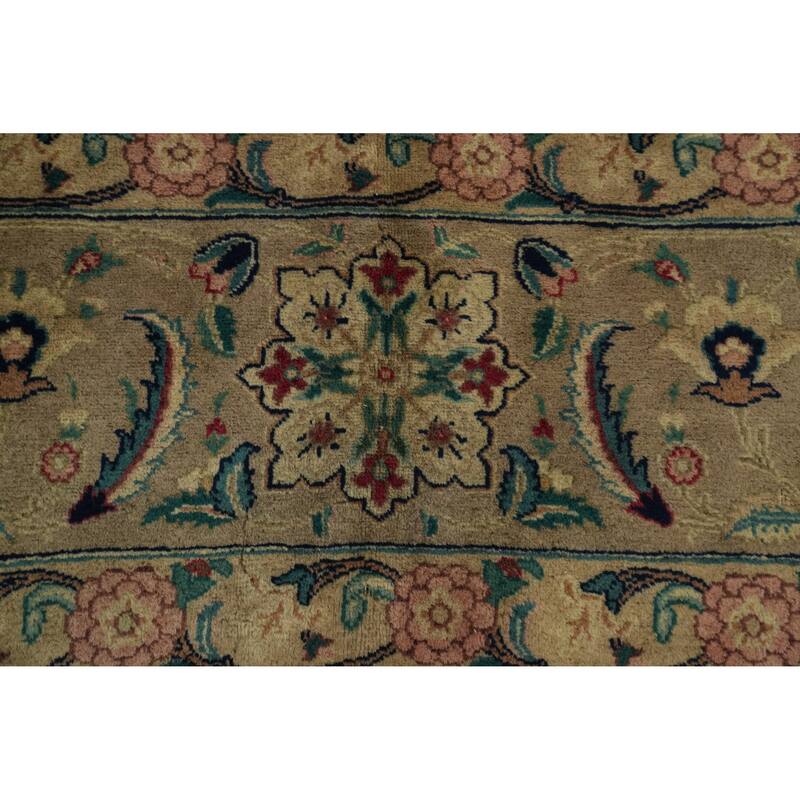 Hand Knotted Oriental 100% Wool Carpet Traditional All-Over Beige & Ivories Tabriz Area Rug - 12' 6'' X 10' 11''