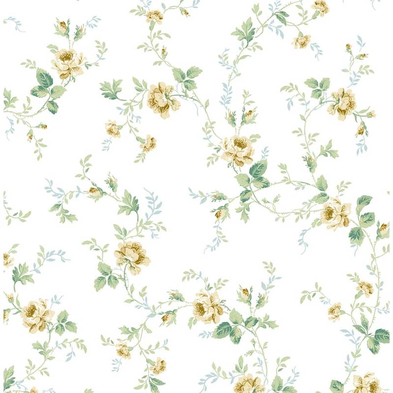 Seabrook Designs Meadow Floral Trail Prepasted Wallpaper - 20.5 in. W x 33 ft. L - Wheatfield & Sage