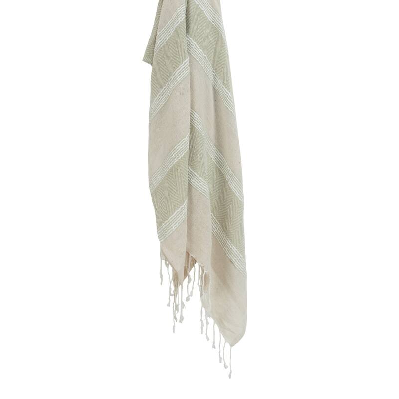 HomeRoots 50" X 60" Natural Cotton Woven Striped Throw Blanket with Fringe
