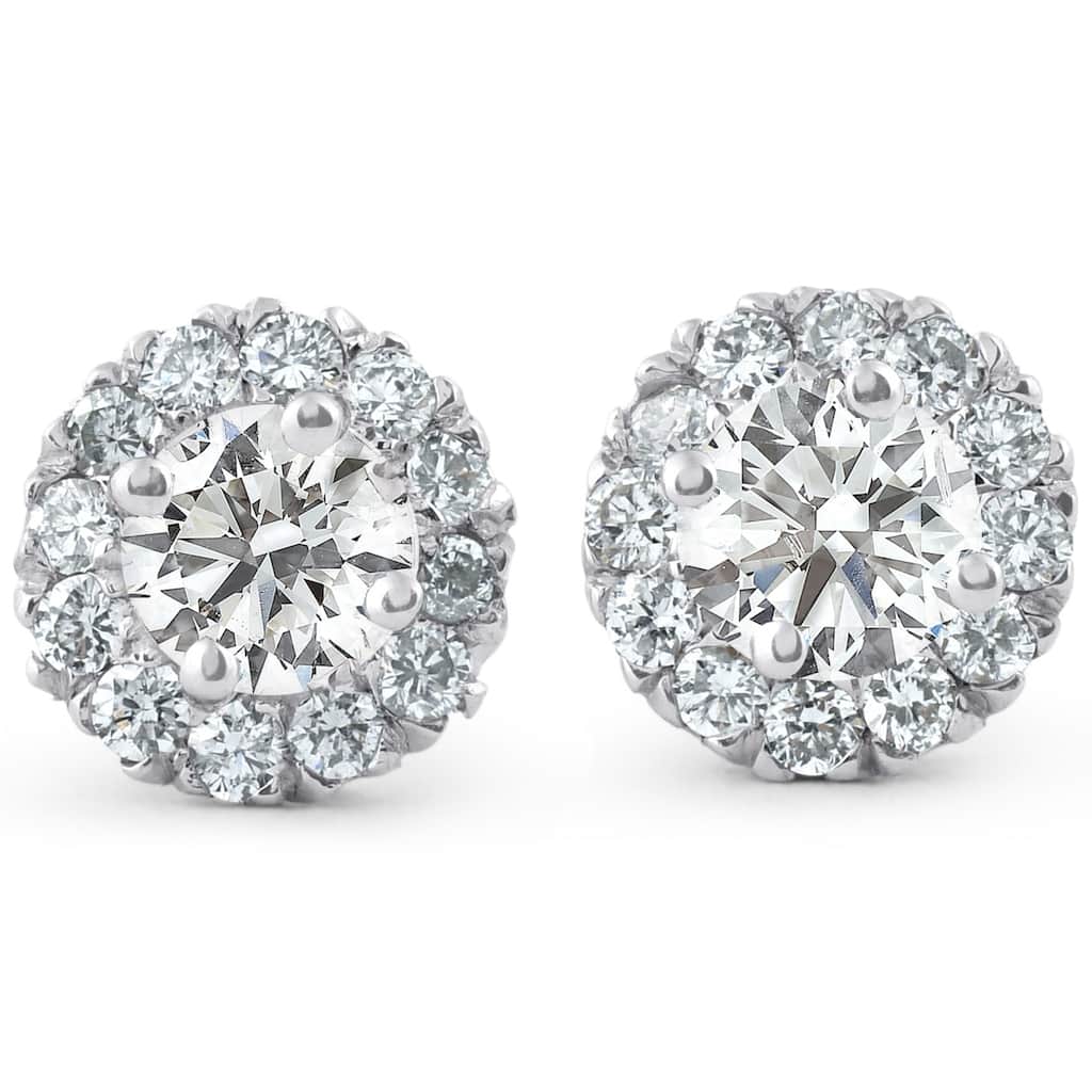 7/8ct Halo Diamond Studs White Gold