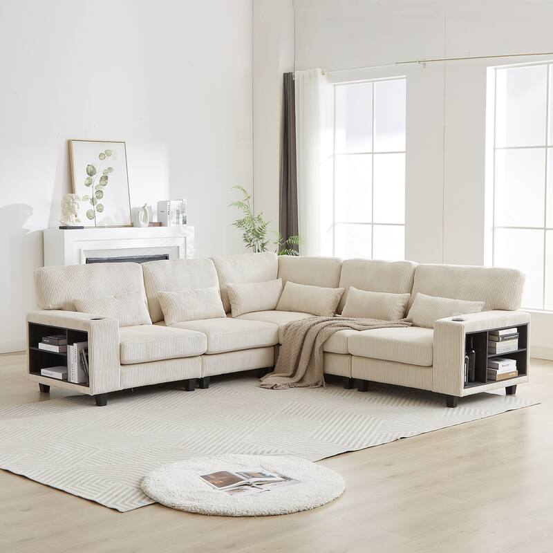 102.75" Corduroy L-Shaped Modular Sectional Sofa with Storage