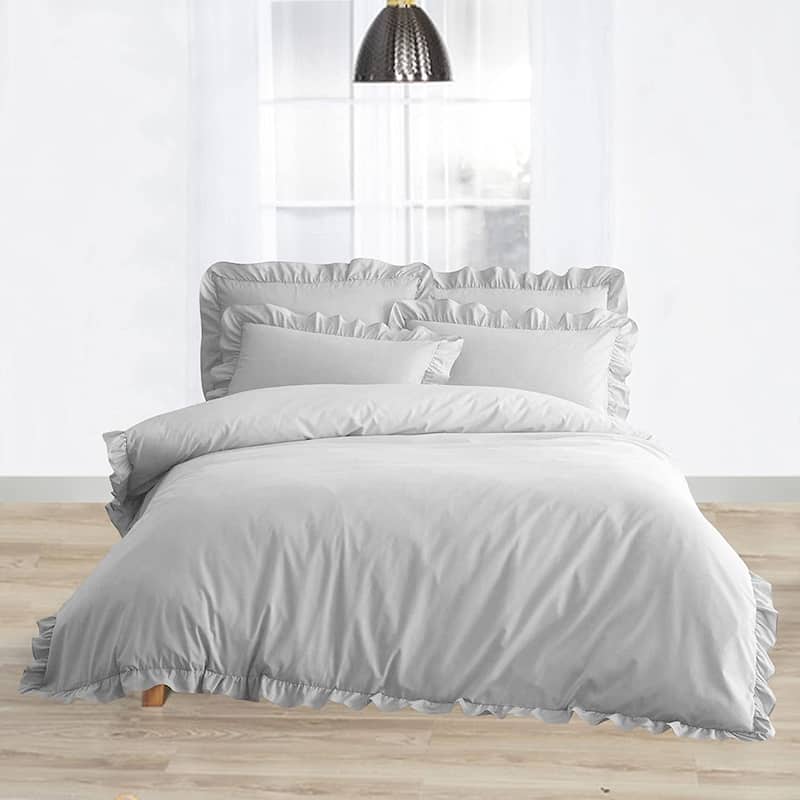 Delara Organic Cotton 300 TC GOTS Certified 8 Internal Ties Ruffled Duvet Set