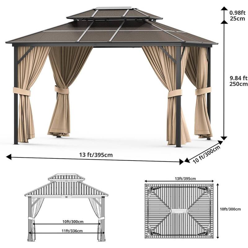 10' x 13' Patio Hardtop Heavy Duty Gazebo for Garden, Patios, Lawns - 10X13 Ft
