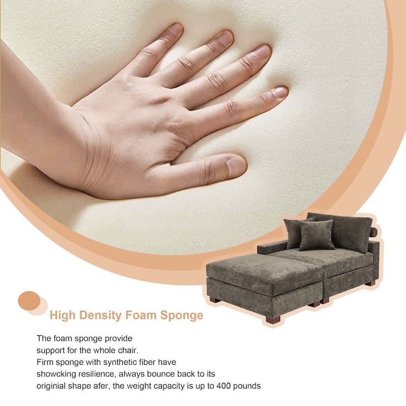 Oversized Chenille Modular Armchair And Ottoman Set Living Room Set