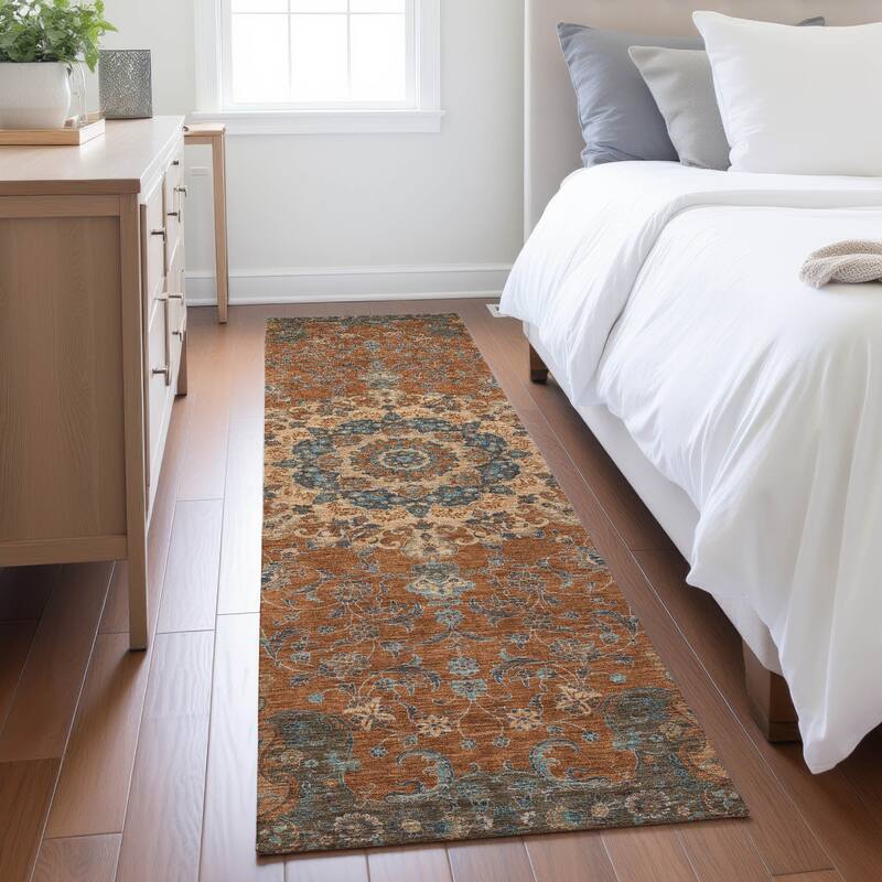 Machine Washable Indoor/ Outdoor Traditional Awaka Chantille Rug