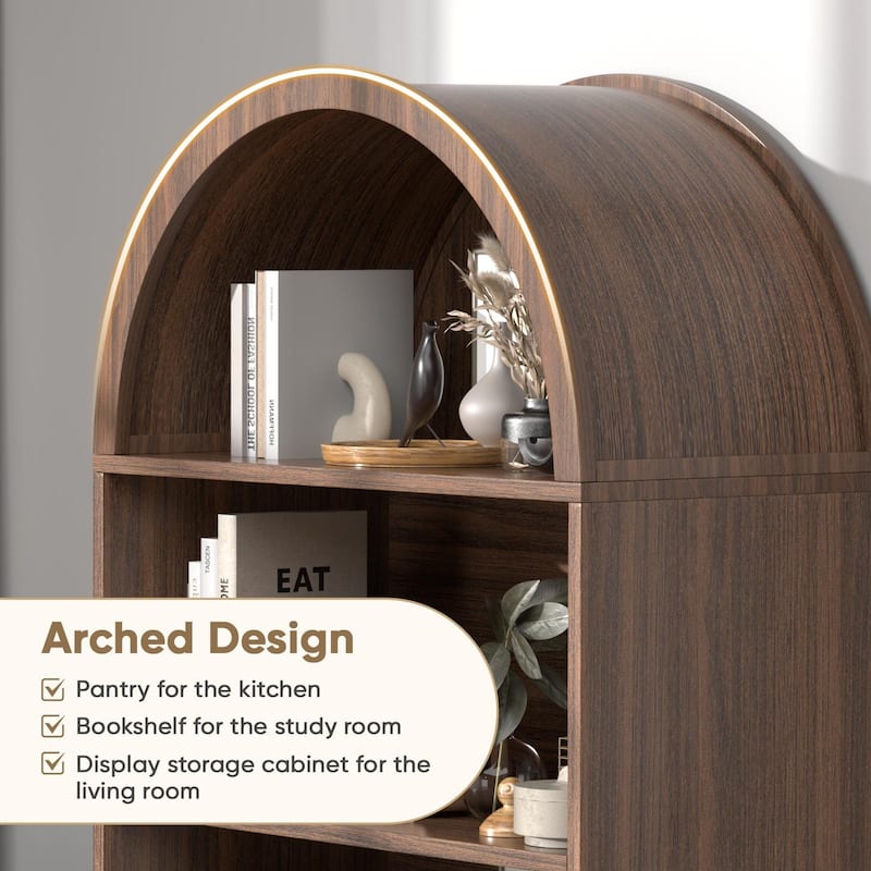 Pocassy 7 Tier Bookcase Arched Bookshelf for Living Room, Bedroom