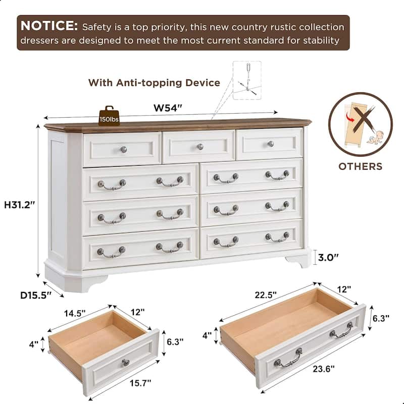Farmhouse Drawers Dresser, Wood Chest of Drawers, Dressers Organizer