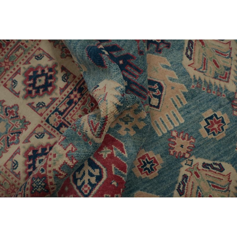 Hand Knotted Oriental 100% Wool Carpet Traditional Geometric Navy Blue & Blues Kazak Area Rug - 11' 10'' X 9' 0''