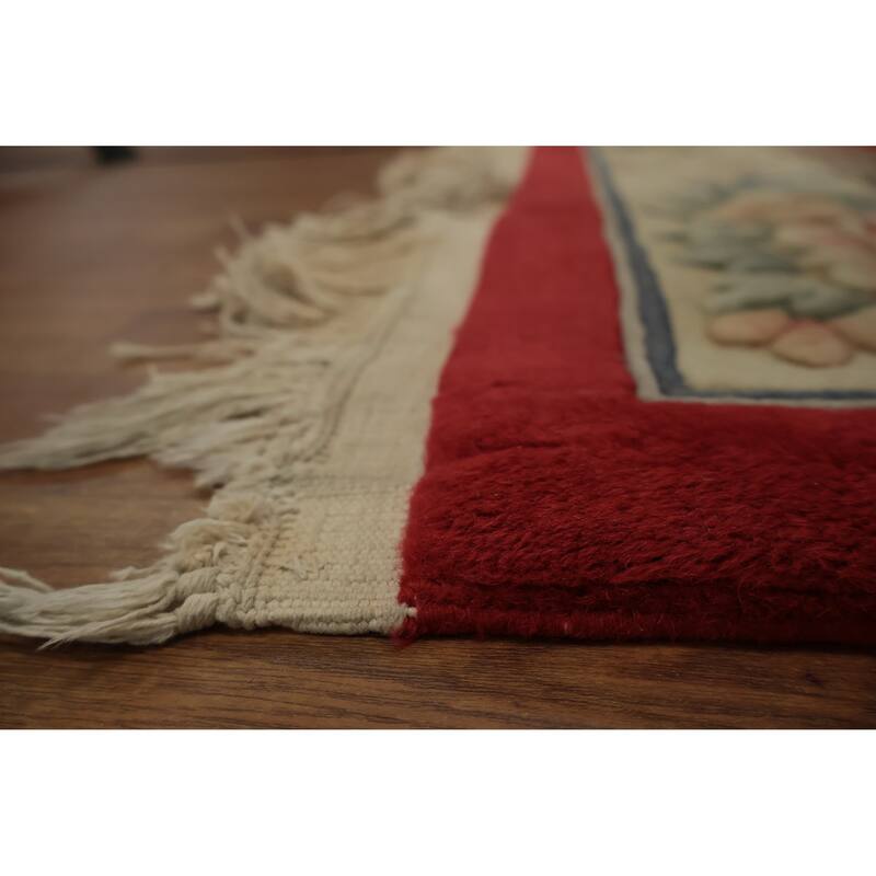 Hand Knotted Oriental 100% Wool Carpet Traditional Floral Red Art Deco Area Rug - 9' 0'' X 5' 10''