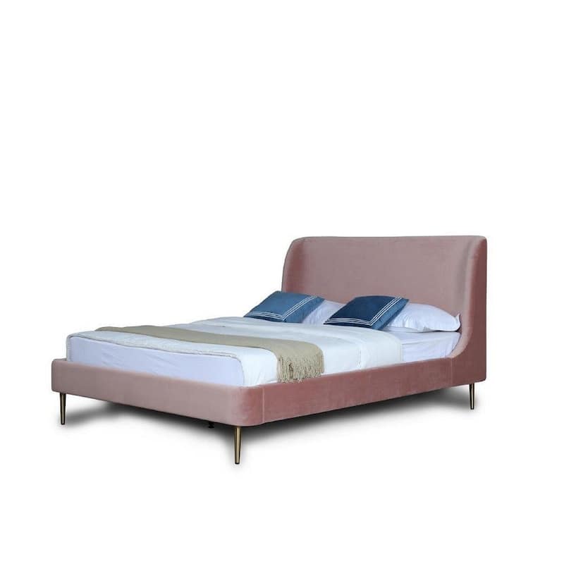 Manhattan Comfort Velvet Mid Century Heather Full-Size Bed - Blush - Queen