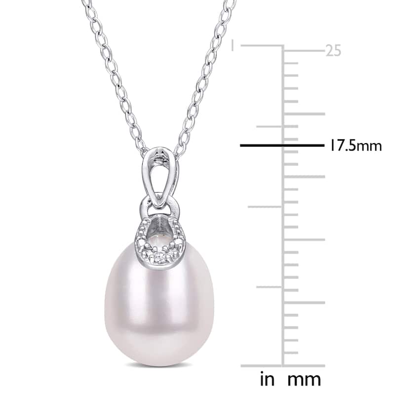 Miadora Sterling Silver Cultured Freshwater Pearl & Diamond Accent Drop Necklace (8.5-9mm)