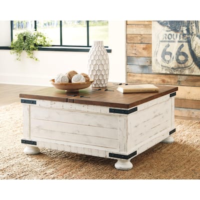 Ashley Furniture Wystfield Antiqued Ivory and Brown Pine Coffee Table
