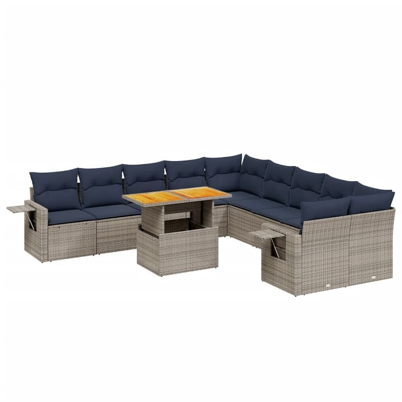 vidaXL Patio Sofa Set with Cushions Outdoor Furniture 11 Piece Poly Rattan - 24.4 x 24.4 x 27.2