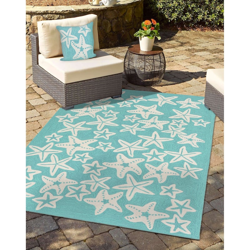 Liora Manne Frontporch Starfish Indoor/Outdoor Pillow Aqua 18" Square