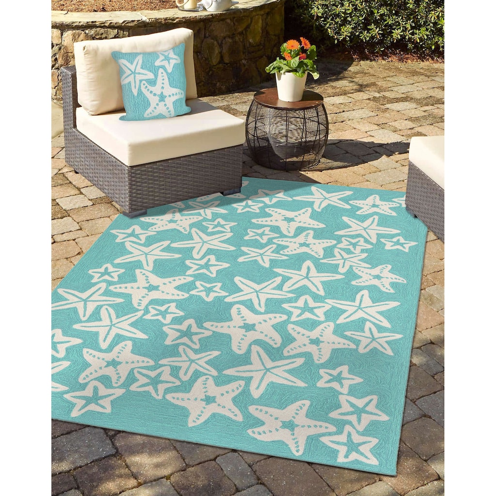 Liora Manne Frontporch Starfish Indoor/Outdoor Pillow Aqua 18" Square