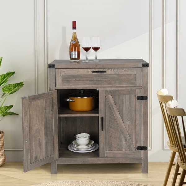 slide 1 of 8, Light Gray Double Door Sideboard Dining Buffet With One Drawer Adjustable Shelf Grey