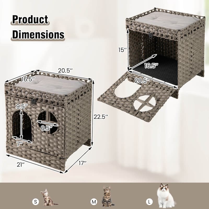Costway Foldable 2-tier Rattan Cat Litter Box Enclosure with Litter - See Details
