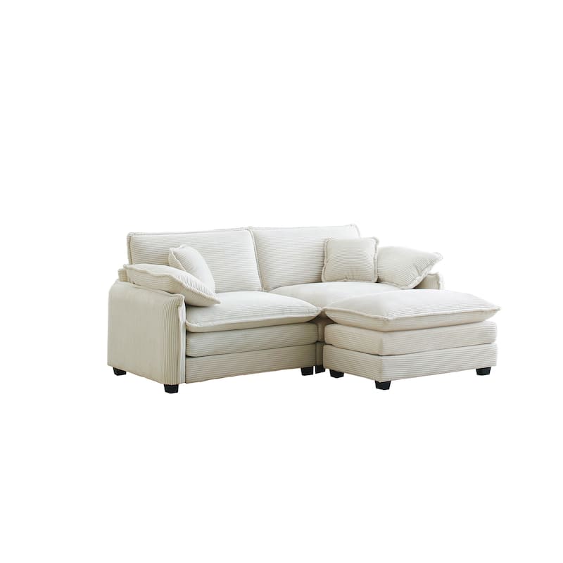 3-piece Corduroy Upholstered L-Shaped Modular Sectional Sofa with Removable Ottoman, 4 Pillows, and Free Combination