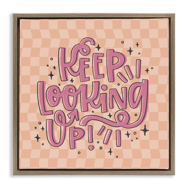 Stupell Keep Looking Up on Checkered Framed Floater Canvas Wall Art Design By Sarah Hickman - 25 x 25 - Brown